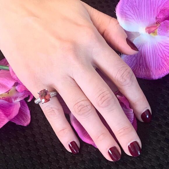 Diamond Tourmaline Rubellite Ring 3 Platinum 3.72 TCW Certified 910749 - Picture 1 of 11